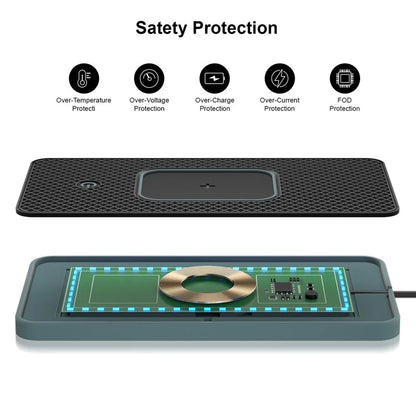 Car Anti-Slip Phone Charging Pad Button Control RGB Light Wireless Charger with 1m USB Cable (Square)
