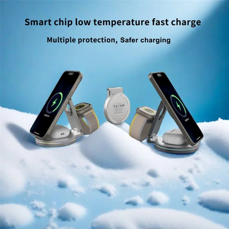 For iPhone / Apple Watch / AirPods 3-in-1 Charging Stand Bottom Rotatable Magnetic Wireless Charger
