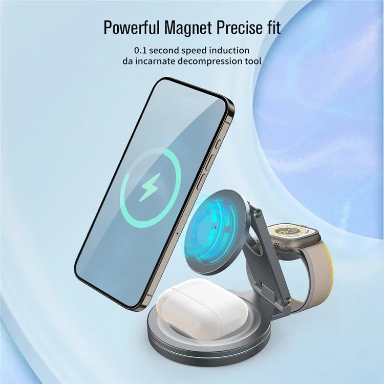 For iPhone / Apple Watch / AirPods 3-in-1 Charging Stand Bottom Rotatable Magnetic Wireless Charger