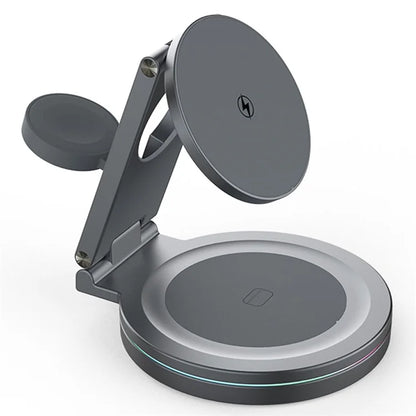 For iPhone / Apple Watch / AirPods 3-in-1 Charging Stand Bottom Rotatable Magnetic Wireless Charger