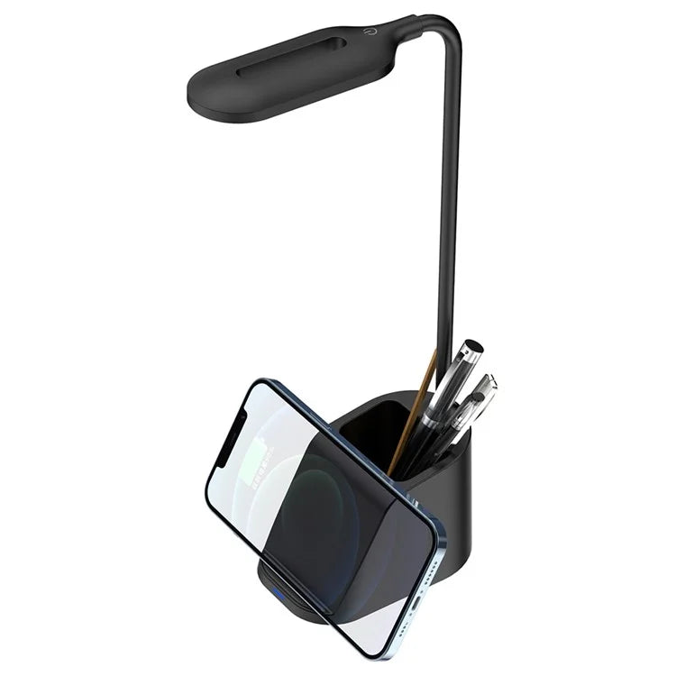 HT-507 3-in-1 Eye Protection LED Desk Lamp 15W Phone Wireless Charger Pen Holder