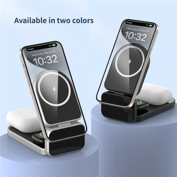 H09 Watch / Earphone / Cellphone 3-in-1 Desktop Charging Stand Foldable Magnetic Wireless Charger