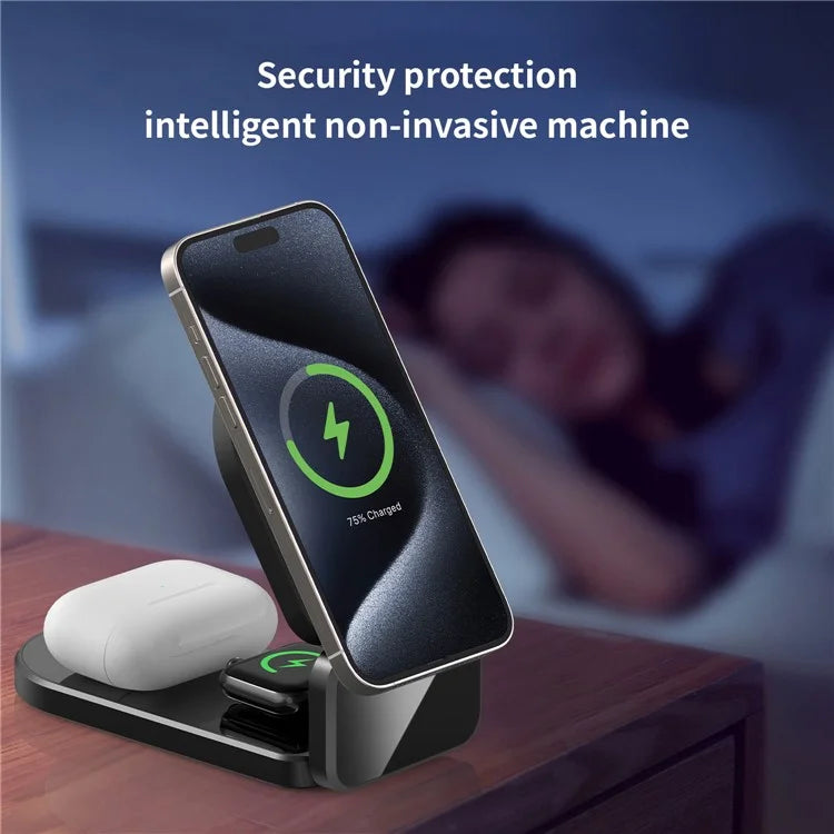 H09 Watch / Earphone / Cellphone 3-in-1 Desktop Charging Stand Foldable Magnetic Wireless Charger