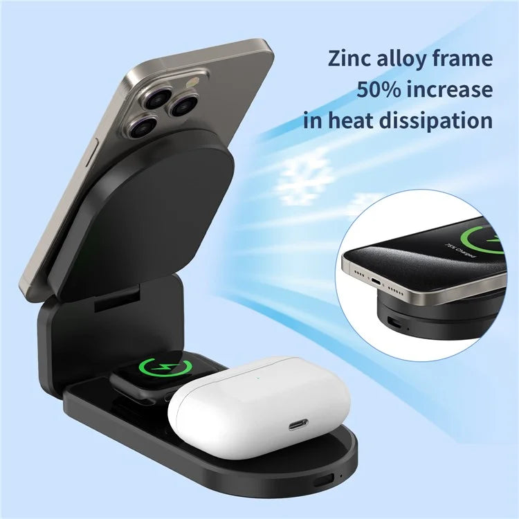 H09 Watch / Earphone / Cellphone 3-in-1 Desktop Charging Stand Foldable Magnetic Wireless Charger