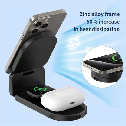 H09 Watch / Earphone / Cellphone 3-in-1 Desktop Charging Stand Foldable Magnetic Wireless Charger