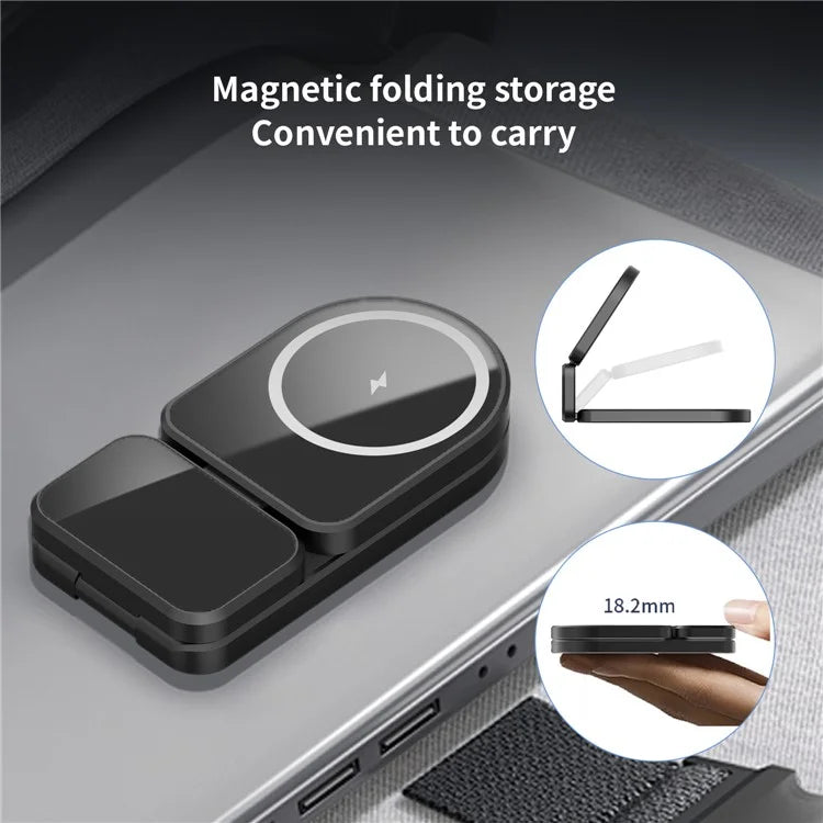 H09 Watch / Earphone / Cellphone 3-in-1 Desktop Charging Stand Foldable Magnetic Wireless Charger