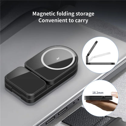 H09 Watch / Earphone / Cellphone 3-in-1 Desktop Charging Stand Foldable Magnetic Wireless Charger