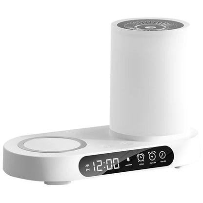T32 Aroma Air Humidifier Night Light Bluetooth Speaker Digital Clock Phone Wireless Charger