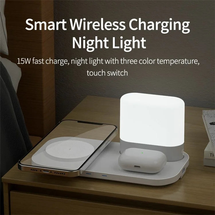 Phone Charging Station Earphone Wireless Charger Nightstand Lamp Home Decoration Birthday Gift