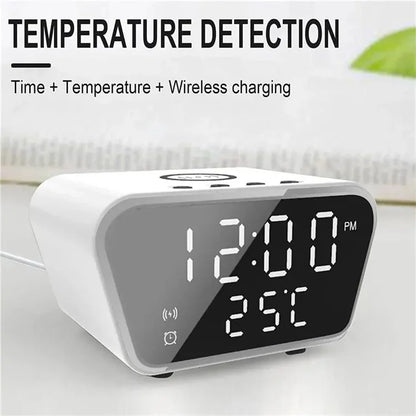 HT-301 Alarm Clock Wireless Charger 15W Fast Charging Station for Bedroom Bedside