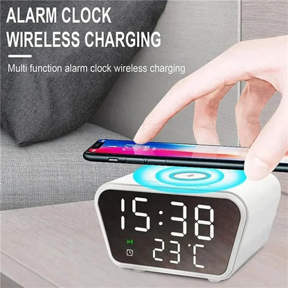 HT-301 Alarm Clock Wireless Charger 15W Fast Charging Station for Bedroom Bedside