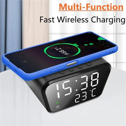 HT-301 Alarm Clock Wireless Charger 15W Fast Charging Station for Bedroom Bedside