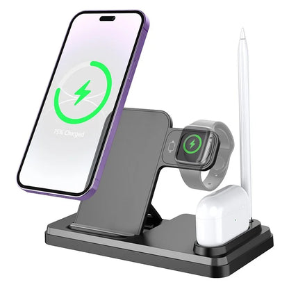 HT-504 For iPhone AirPods Apple Watch 15W Wireless Charger Fast Charging Stand with Pen Holder