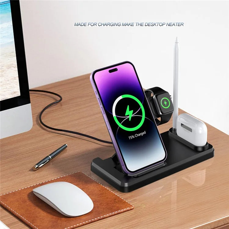 HT-504 For iPhone AirPods Apple Watch 15W Wireless Charger Fast Charging Stand with Pen Holder