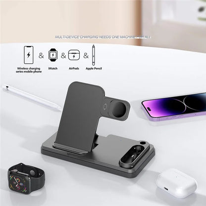 HT-504 For iPhone AirPods Apple Watch 15W Wireless Charger Fast Charging Stand with Pen Holder