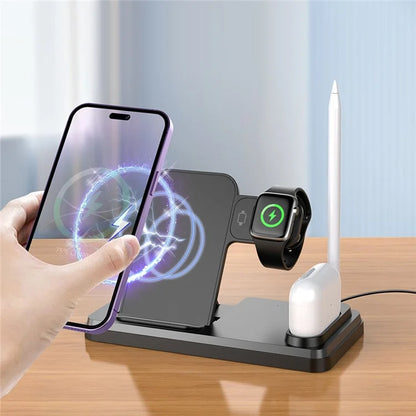 HT-504 For iPhone AirPods Apple Watch 15W Wireless Charger Fast Charging Stand with Pen Holder