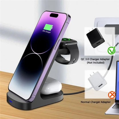 HT-512 For iPhone AirPods Apple Watch 15W Wireless Charger Fast Charging Stand Desk Phone Holder