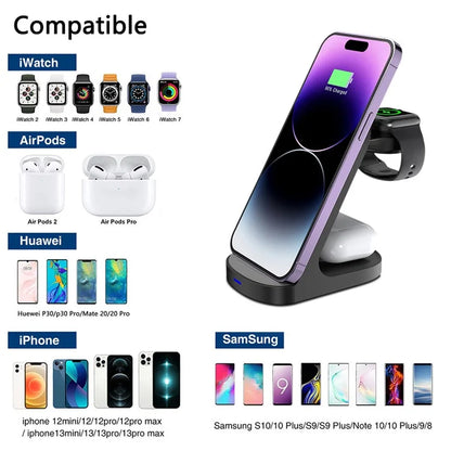 HT-512 For iPhone AirPods Apple Watch 15W Wireless Charger Fast Charging Stand Desk Phone Holder
