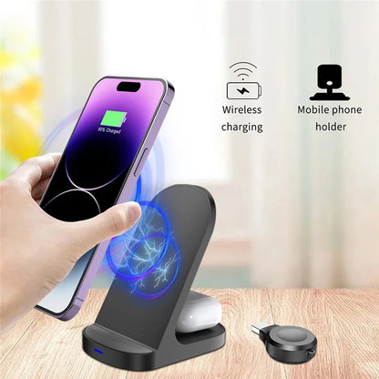 HT-512 For iPhone AirPods Apple Watch 15W Wireless Charger Fast Charging Stand Desk Phone Holder