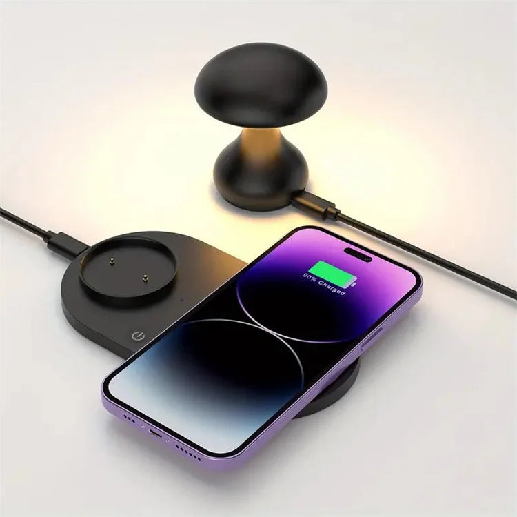HT-513 2-In-1 Mushroom Night Lamp Wireless Charger Bedside Light