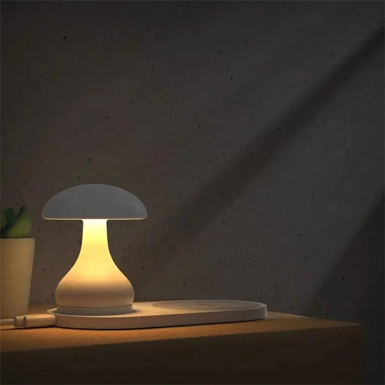 HT-513 2-In-1 Mushroom Night Lamp Wireless Charger Bedside Light