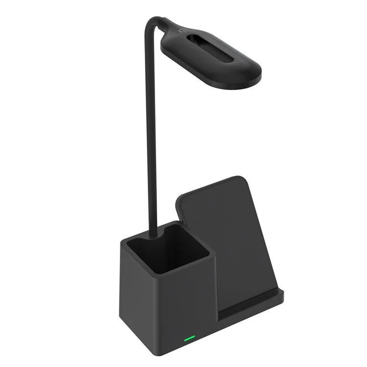 HT-330 3-in-1 15W Phone Holder Wireless Charger Pen Holder Gooseneck LED Table Lamp