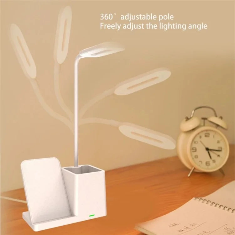 HT-330 3-in-1 15W Phone Holder Wireless Charger Pen Holder Gooseneck LED Table Lamp