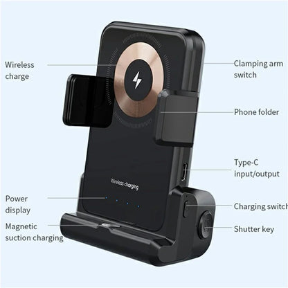 YR-1 5000mAh Power Bank 15W Phone Wireless Charger Bluetooth Shutter Shooting Handle