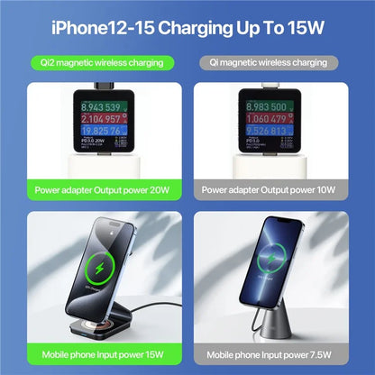 DUZZONA W21 3-in-1 15W Wireless Charging Stand Phone Earphone Watch Charger (Qi2 Certified) for iPhone 16 Series / Apple Watch 10 / AirPods 4