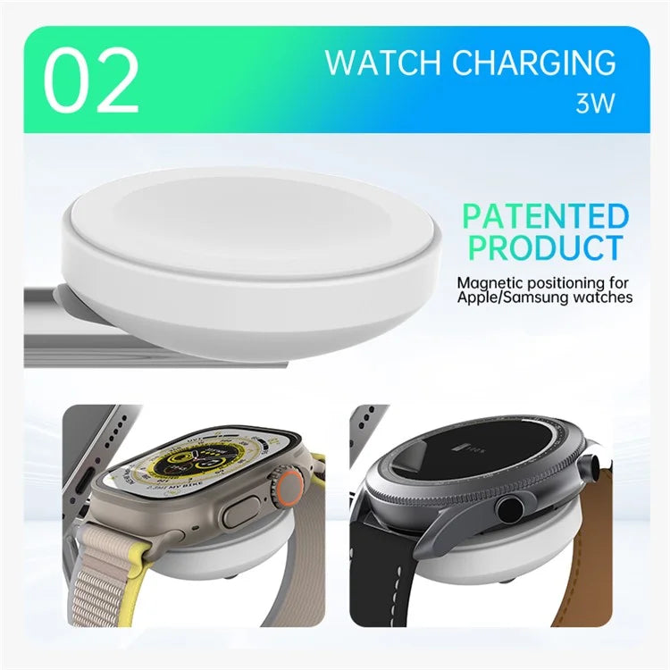 T255 Watch / Earphone / Cellphone 3-in-1 Desktop Charging Stand Qi2 15W Magnetic Wireless Charger