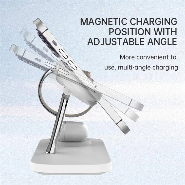 T255 Watch / Earphone / Cellphone 3-in-1 Desktop Charging Stand Qi2 15W Magnetic Wireless Charger