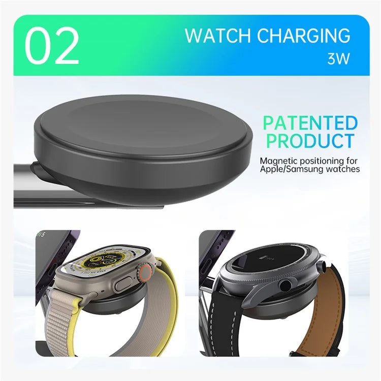 T255 Watch / Earphone / Cellphone 3-in-1 Desktop Charging Stand Qi2 15W Magnetic Wireless Charger