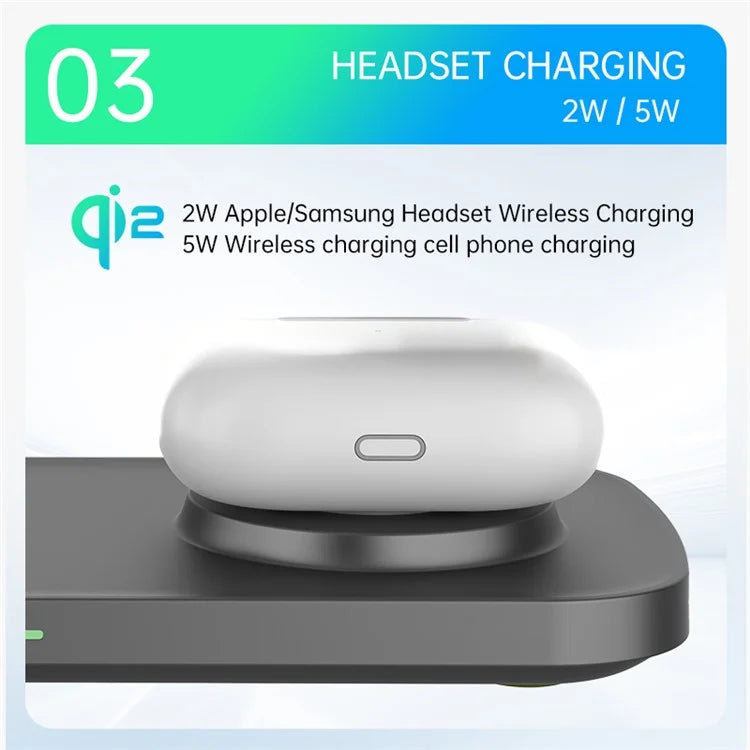 T255 Watch / Earphone / Cellphone 3-in-1 Desktop Charging Stand Qi2 15W Magnetic Wireless Charger