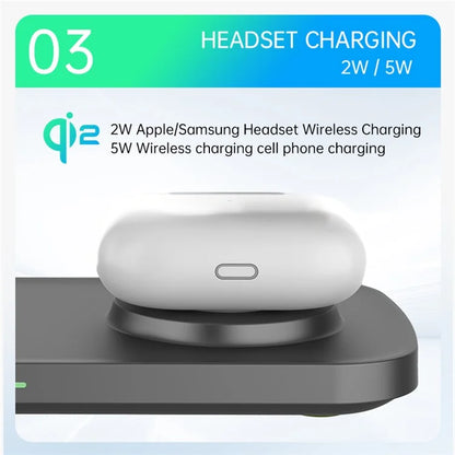 T255 Watch / Earphone / Cellphone 3-in-1 Desktop Charging Stand Qi2 15W Magnetic Wireless Charger