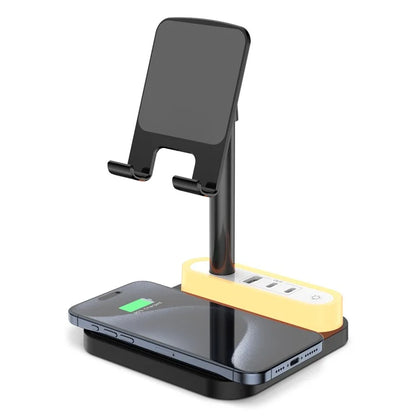 HT-531 15W Wireless Charger with Night Light Phone Bracket USB + Type-C Power Socket