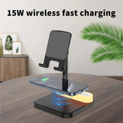 HT-531 15W Wireless Charger with Night Light Phone Bracket USB + Type-C Power Socket
