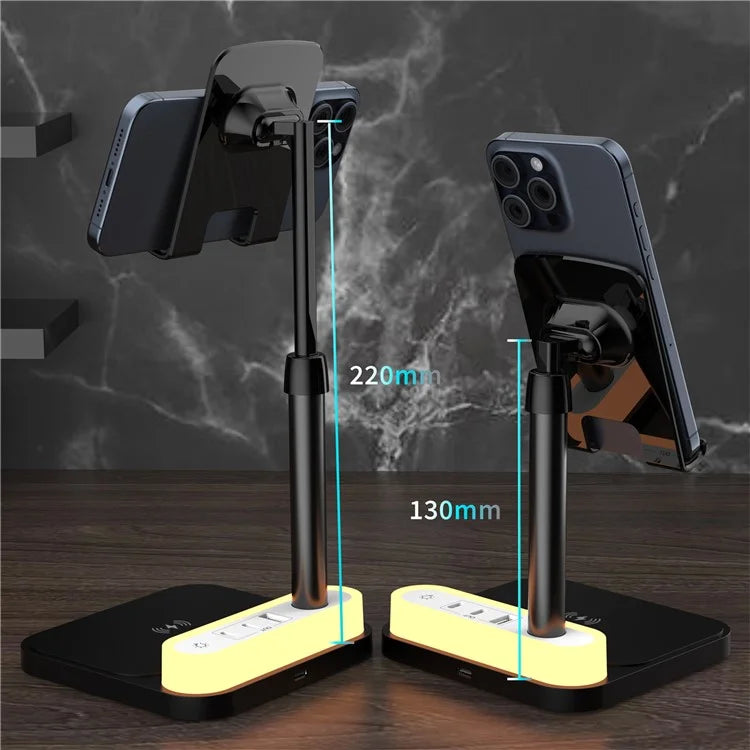 HT-531 15W Wireless Charger with Night Light Phone Bracket USB + Type-C Power Socket