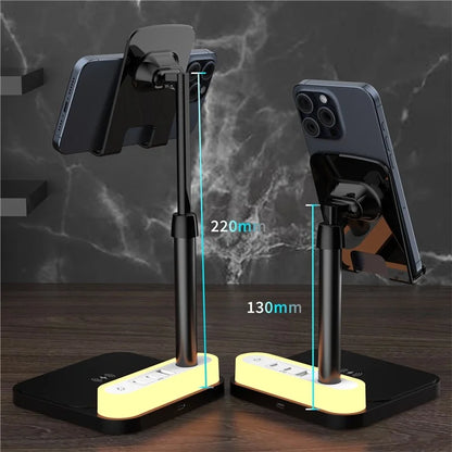 HT-531 15W Wireless Charger with Night Light Phone Bracket USB + Type-C Power Socket