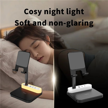 HT-531 15W Wireless Charger with Night Light Phone Bracket USB + Type-C Power Socket