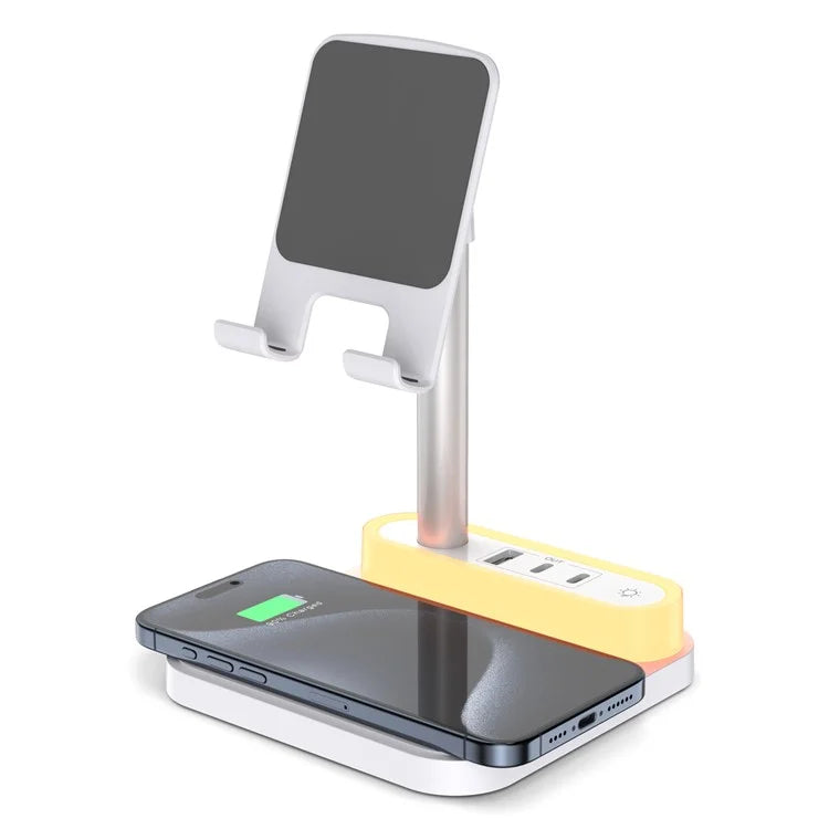 HT-531 15W Wireless Charger with Night Light Phone Bracket USB + Type-C Power Socket