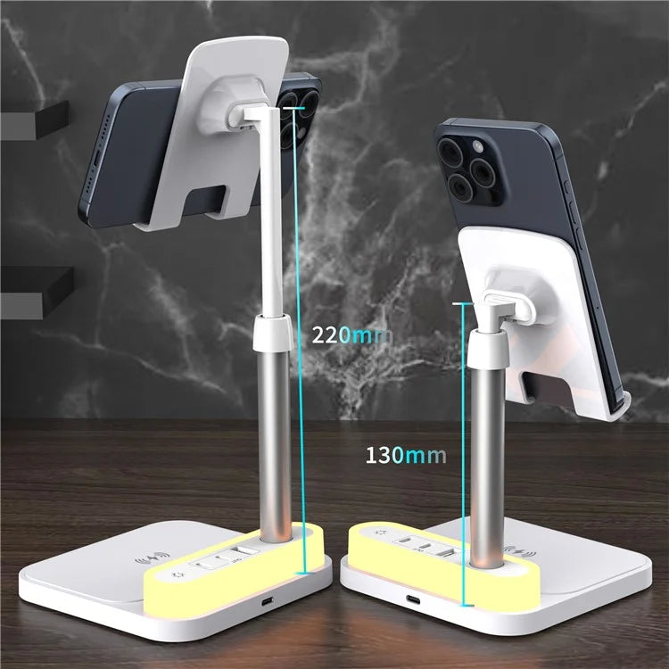 HT-531 15W Wireless Charger with Night Light Phone Bracket USB + Type-C Power Socket
