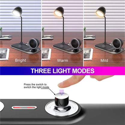 HT-310 3-in-1 15W Wireless Charger 3 Light Modes LED Desk Lamp with Bluetooth Speaker