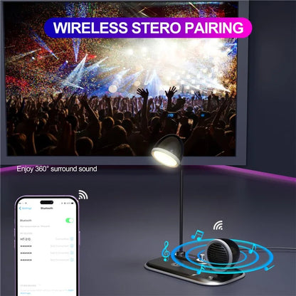 HT-310 3-in-1 15W Wireless Charger 3 Light Modes LED Desk Lamp with Bluetooth Speaker