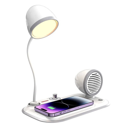 HT-310 3-in-1 15W Wireless Charger 3 Light Modes LED Desk Lamp with Bluetooth Speaker