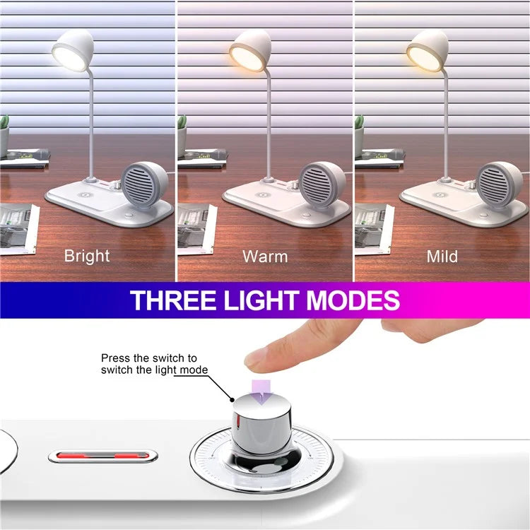 HT-310 3-in-1 15W Wireless Charger 3 Light Modes LED Desk Lamp with Bluetooth Speaker
