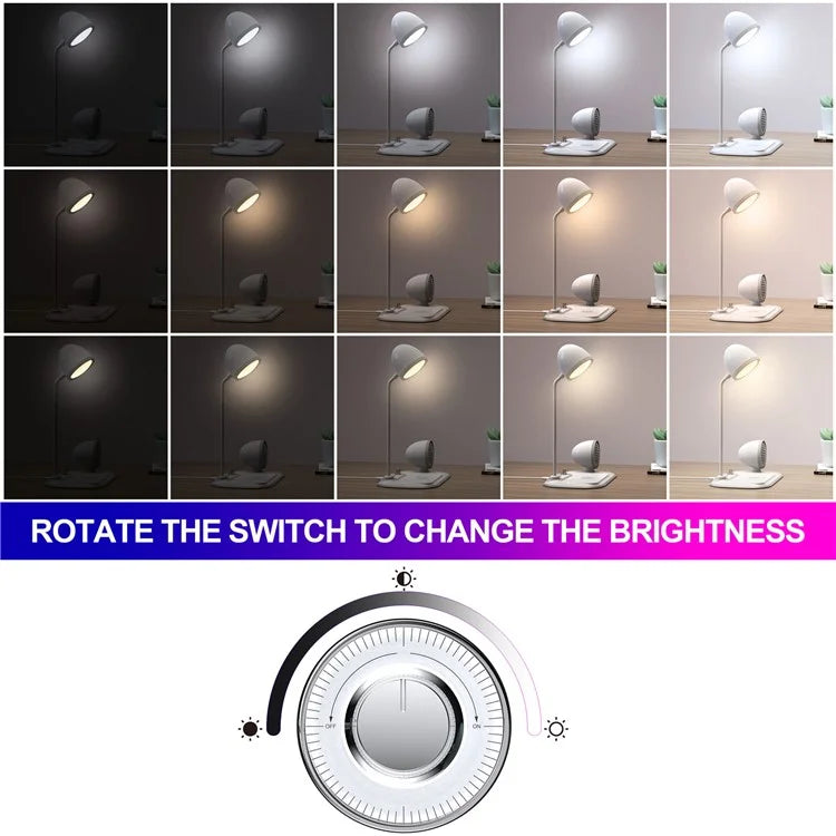 HT-310 3-in-1 15W Wireless Charger 3 Light Modes LED Desk Lamp with Bluetooth Speaker