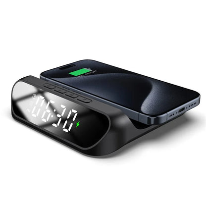 HT-331 2-in-1 15W Desktop Wireless Charger Dimmable Alarm Clock with Snooze Function