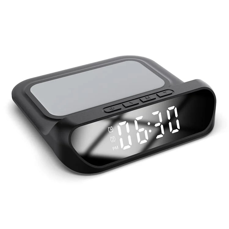 HT-331 2-in-1 15W Desktop Wireless Charger Dimmable Alarm Clock with Snooze Function