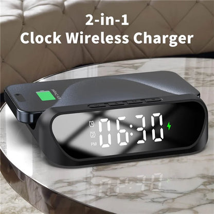 HT-331 2-in-1 15W Desktop Wireless Charger Dimmable Alarm Clock with Snooze Function
