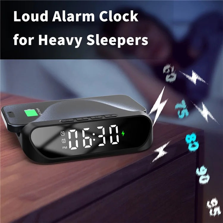 HT-331 2-in-1 15W Desktop Wireless Charger Dimmable Alarm Clock with Snooze Function